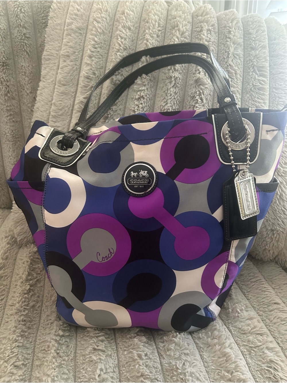 Coach Alex Op Art Tote 14398 Purple Blue Multicolor Y2K Shoulder Bag - Picture 1 of 9